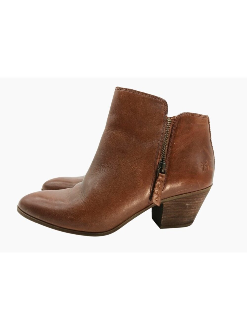 Frye Judith Double Zip Brown Leather Ankle Booties Womens Size 9M Boots Stacked - Picture 3 of 12